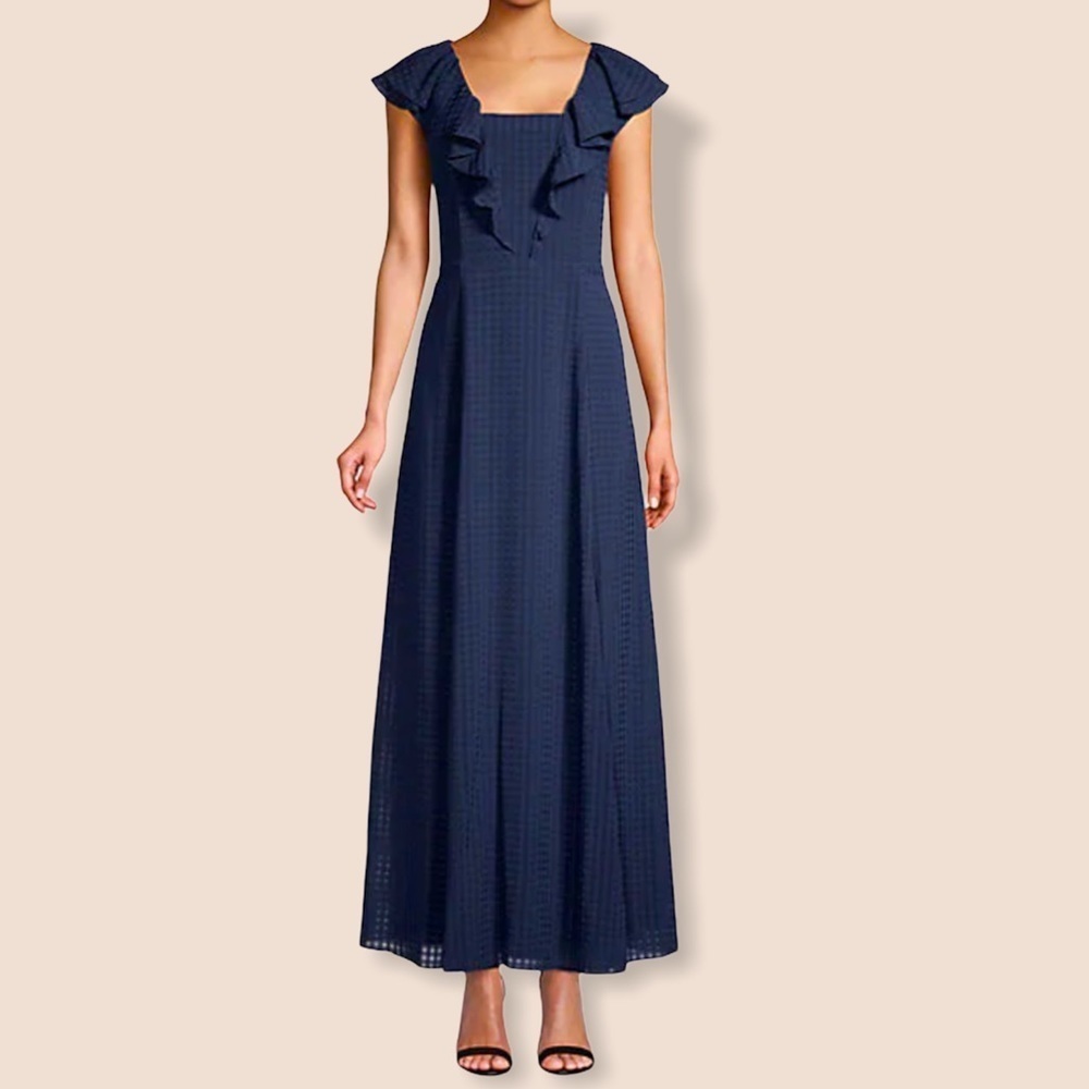 NWT Donna Karan Fit & Flare Checkered dress blue - Picture 1 of 13